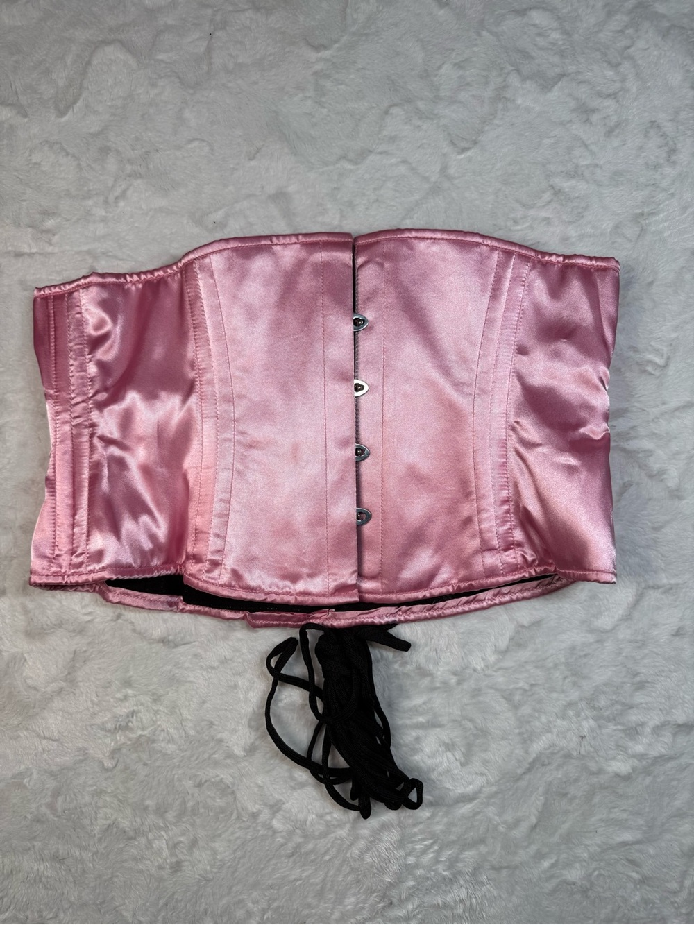 Satin Pink Standard Steel UnderBust Lace-Up Corset